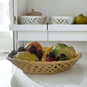 Bassano Italy Basket Of Fruit Ceramic 1960s Life Like Hand Painted Retro Decor